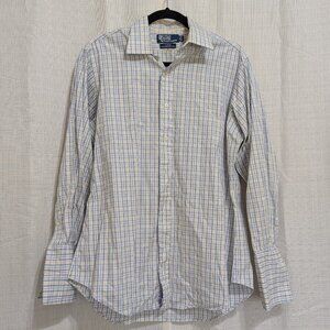 Polo Ralph Lauren Men Dress Shirt Checkered Cotton Business Classic Yellow Blue